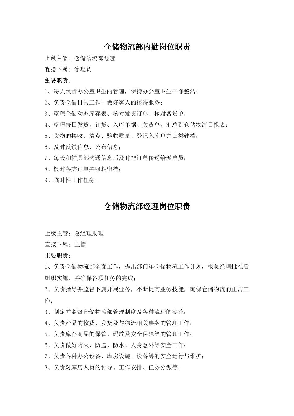 仓储物流部内勤岗位职责.docx_第1页