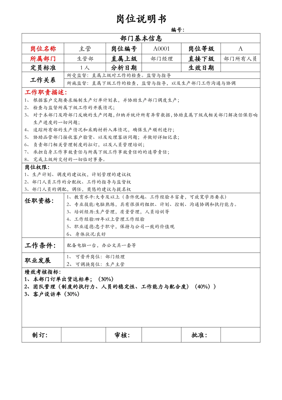 生管部主管岗位说明书.doc_第1页