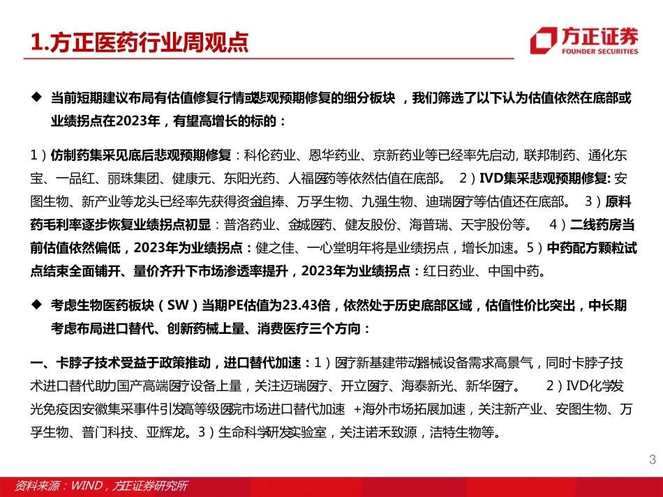 20221023-方正证券-医药行业周报：政策边际回暖生物医药板块估值正修复积极布局IVD 、仿制药、原料药细分方向.pdf_第3页