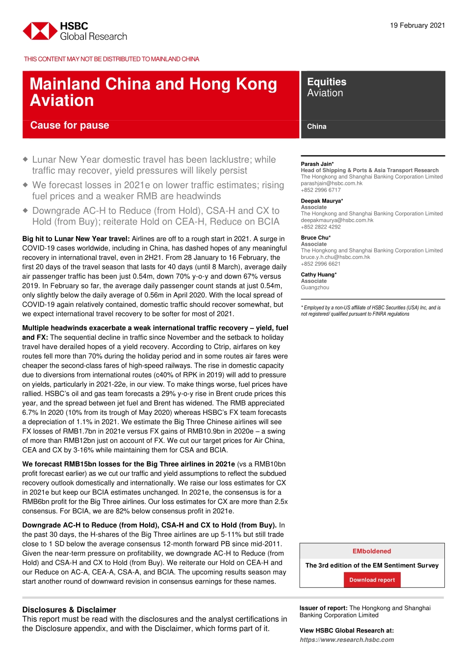 HSBC-中国航空业-中国大陆与香港航空业：暂停的原因-2021.2.19-39页.pdf_第1页