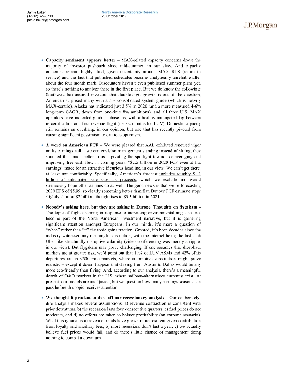 J.P. 摩根-美股-航空业-2019年三季度美国航空业总结：ALK降级JBLU评级上调-2019.10.28-34页.pdf_第3页