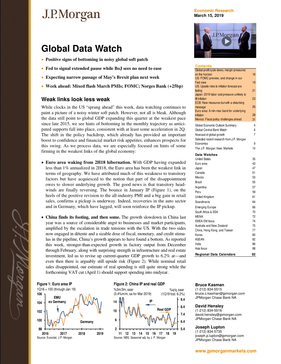 J.P. 摩根-全球-宏观策略-全球宏观数据观察-2019.3.15-100页.pdf_第1页