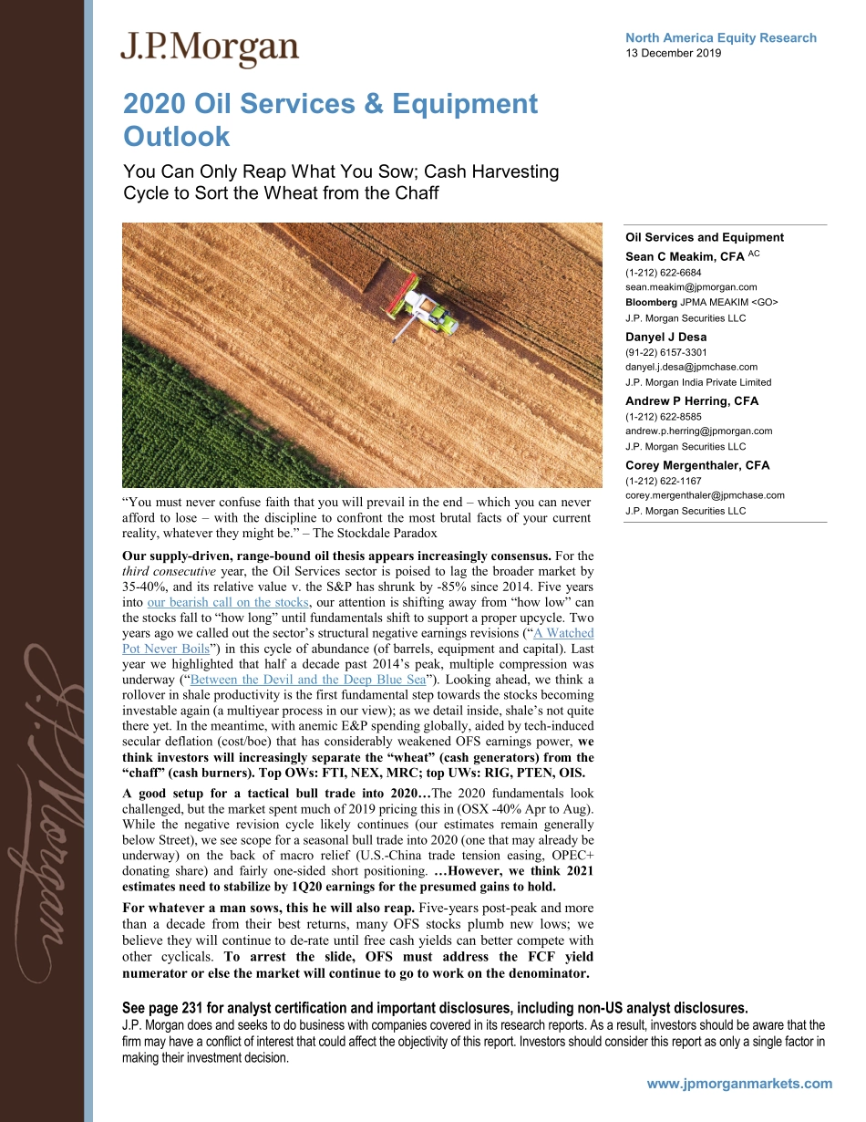 J.P. 摩根-美股-石油服务与设备行业-2020年北美石油服务与设备行业展望：种瓜得瓜种豆得豆-2019.12.13-234页.pdf_第1页