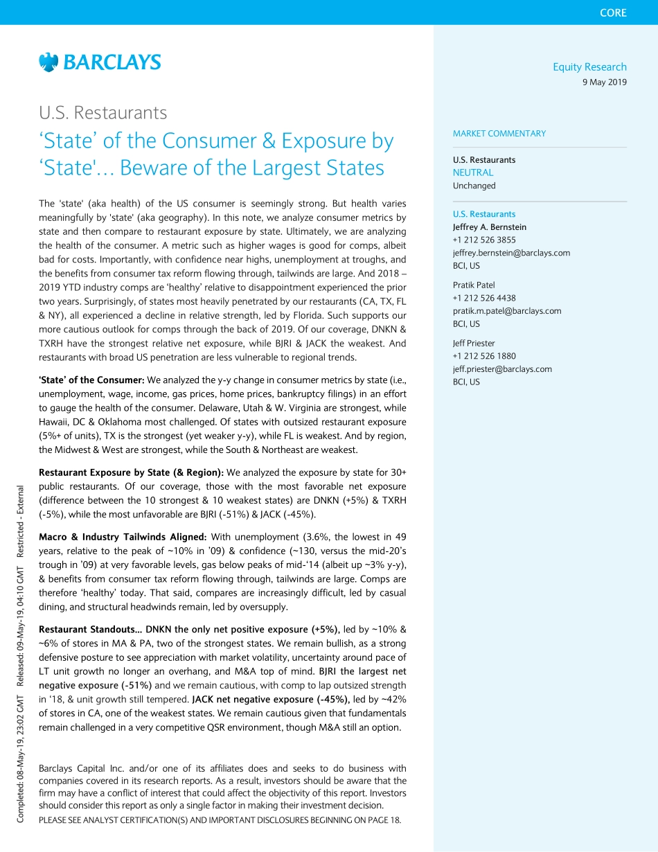 巴克莱-美股-餐饮行业-美国餐馆业：消费者状况-2019.5.9-22页.pdf_第1页