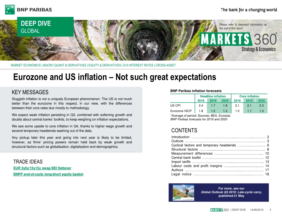 巴黎银行-全球-宏观策略-欧洲与美国的通胀：没有更高的期望-20190614-23页 (2).pdf_第1页