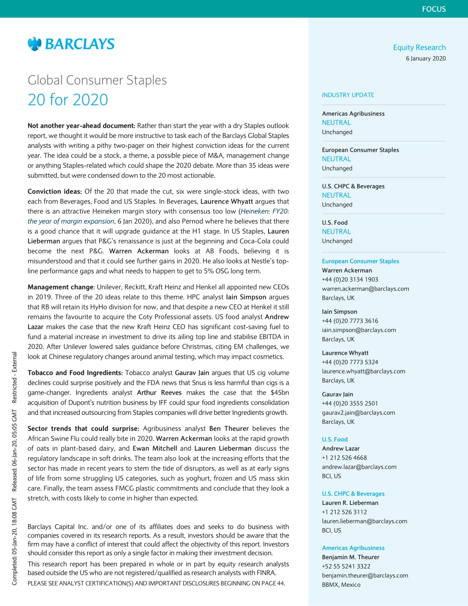 巴克莱-美股-农业行业-全球必需品消费：2020年的20个看法-2020.1.6-52页.pdf_第1页