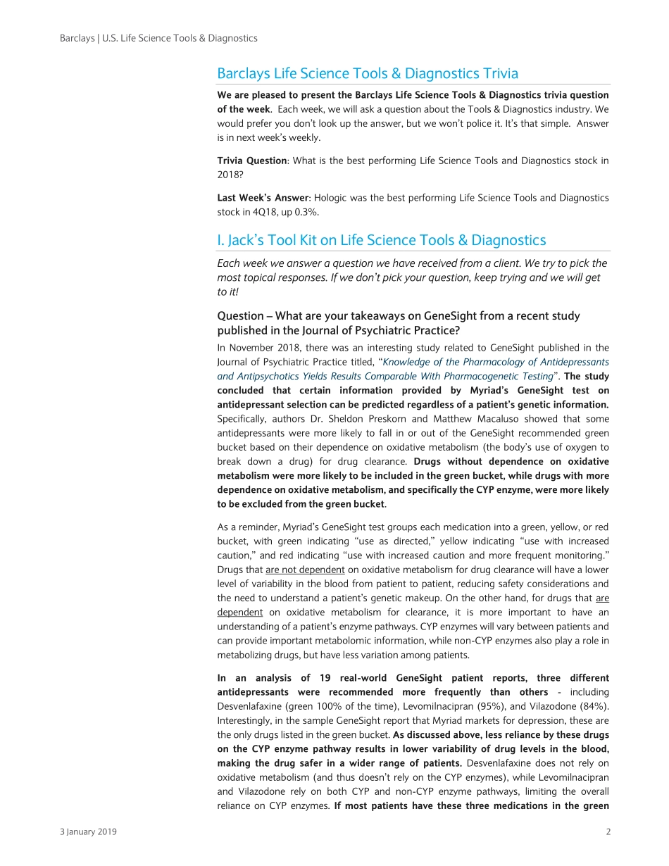 巴克莱-美股-医疗保健行业-美国生命科学与诊断Jack工具包——第5卷第1期：《精神病实践杂志》文章中的“基因观察法”-2019.1.3-23页.pdf_第3页