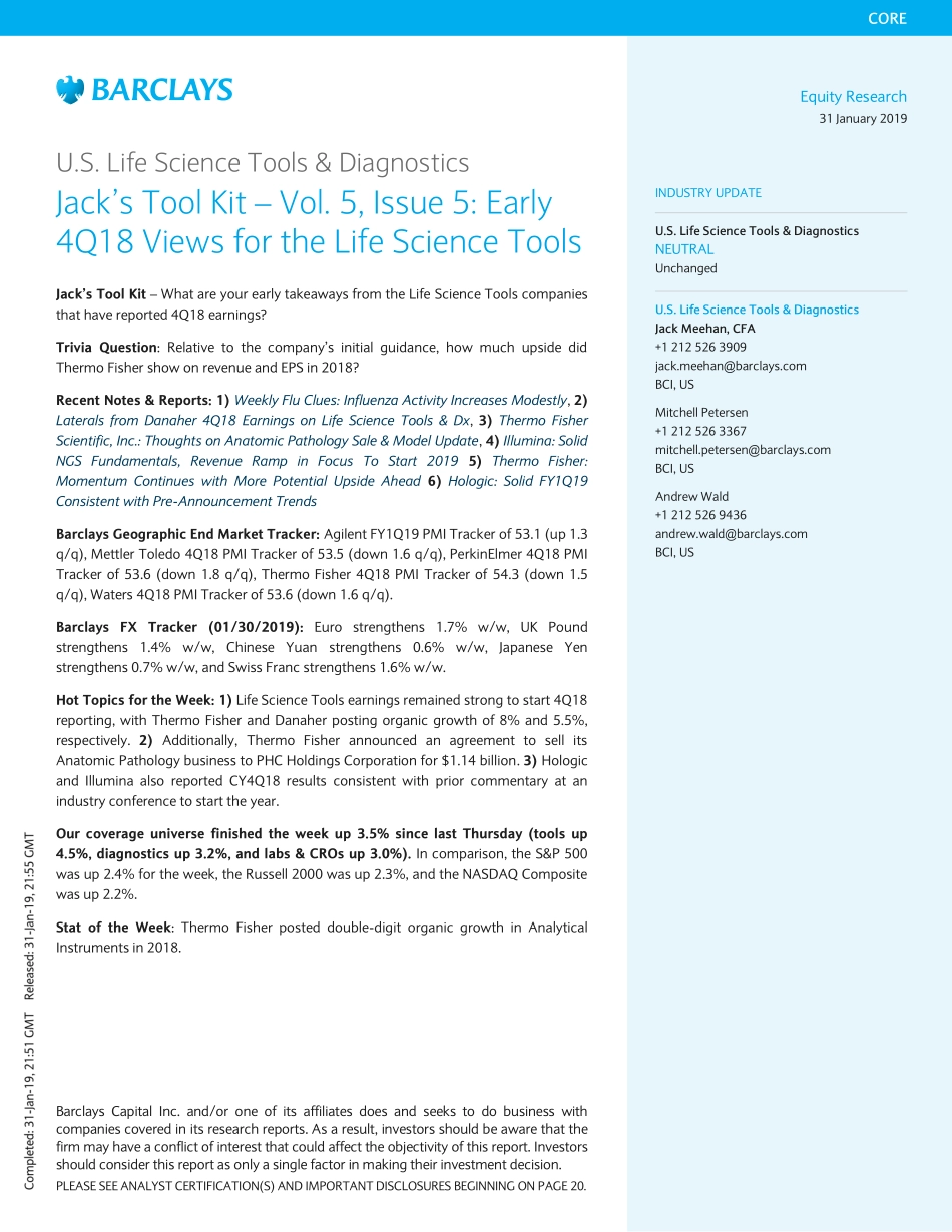 巴克莱-美股-医疗保健行业-美国生命科学与诊断Jack工具包——第5卷第5期：2018年Q4生命科学与诊断工具观点-2019.1.31-28页.pdf_第1页