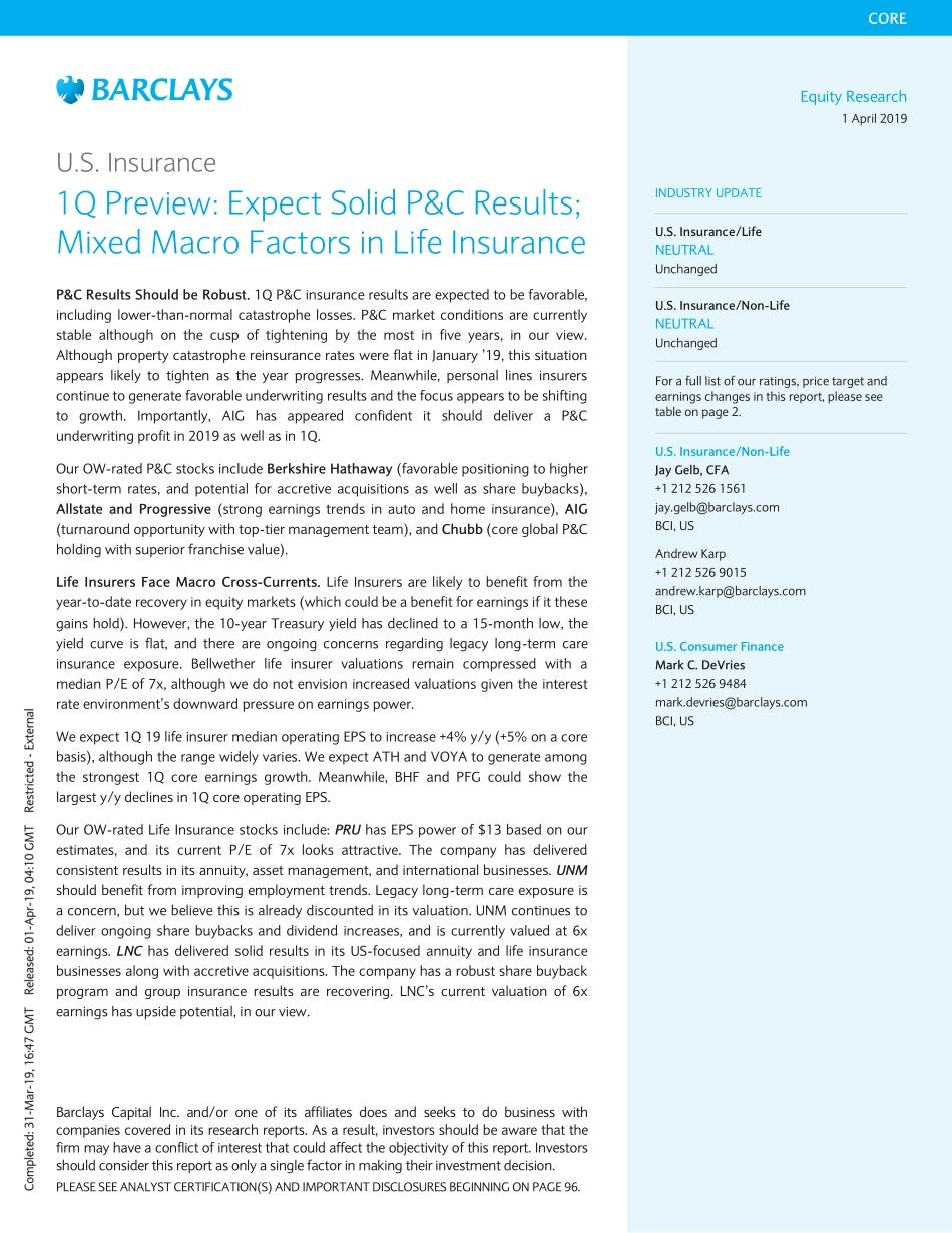 巴克莱-美股-保险行业-美国保险行业2019年Q1预览：预期财险结果稳定-2019.4.1-102页.pdf_第1页