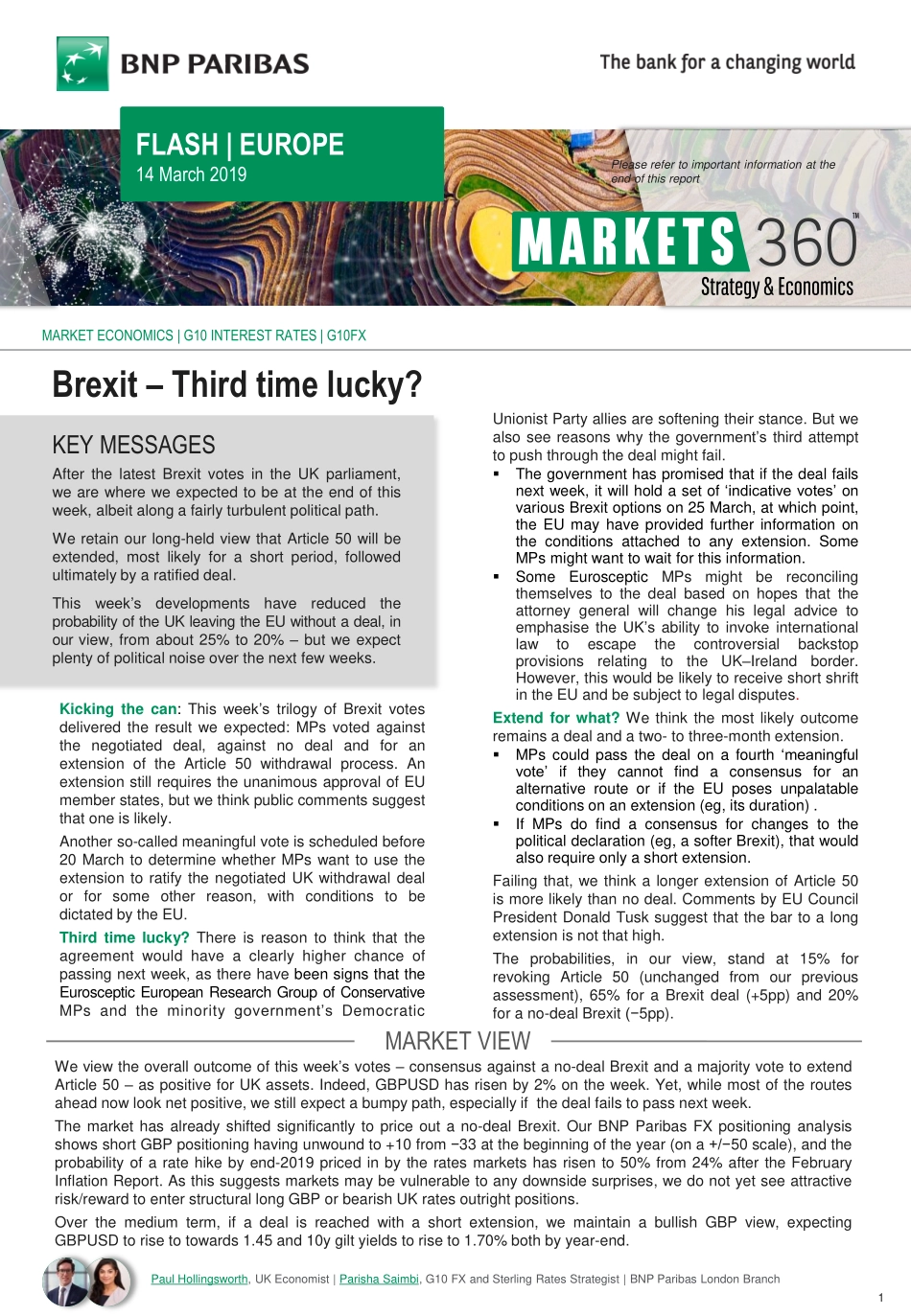 巴黎银行-欧洲-宏观策略-英国脱欧：第三次幸运？-20190314-7页.pdf_第1页