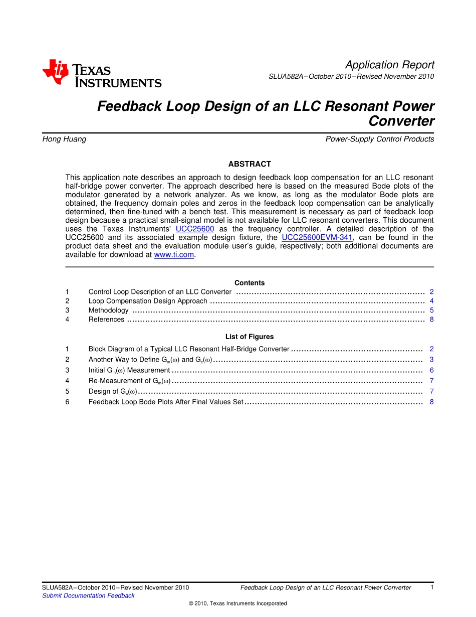 LCC环路反馈设计Feedback Loop Design of an LLC Resonant Power Converter.pdf_第1页