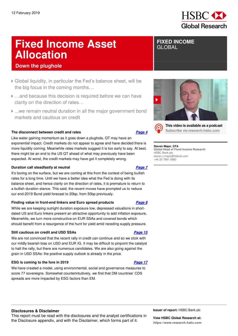 汇丰银行-全球-投资策略-全球固定收益资产配置策略-2019.2.12-32页.pdf_第1页