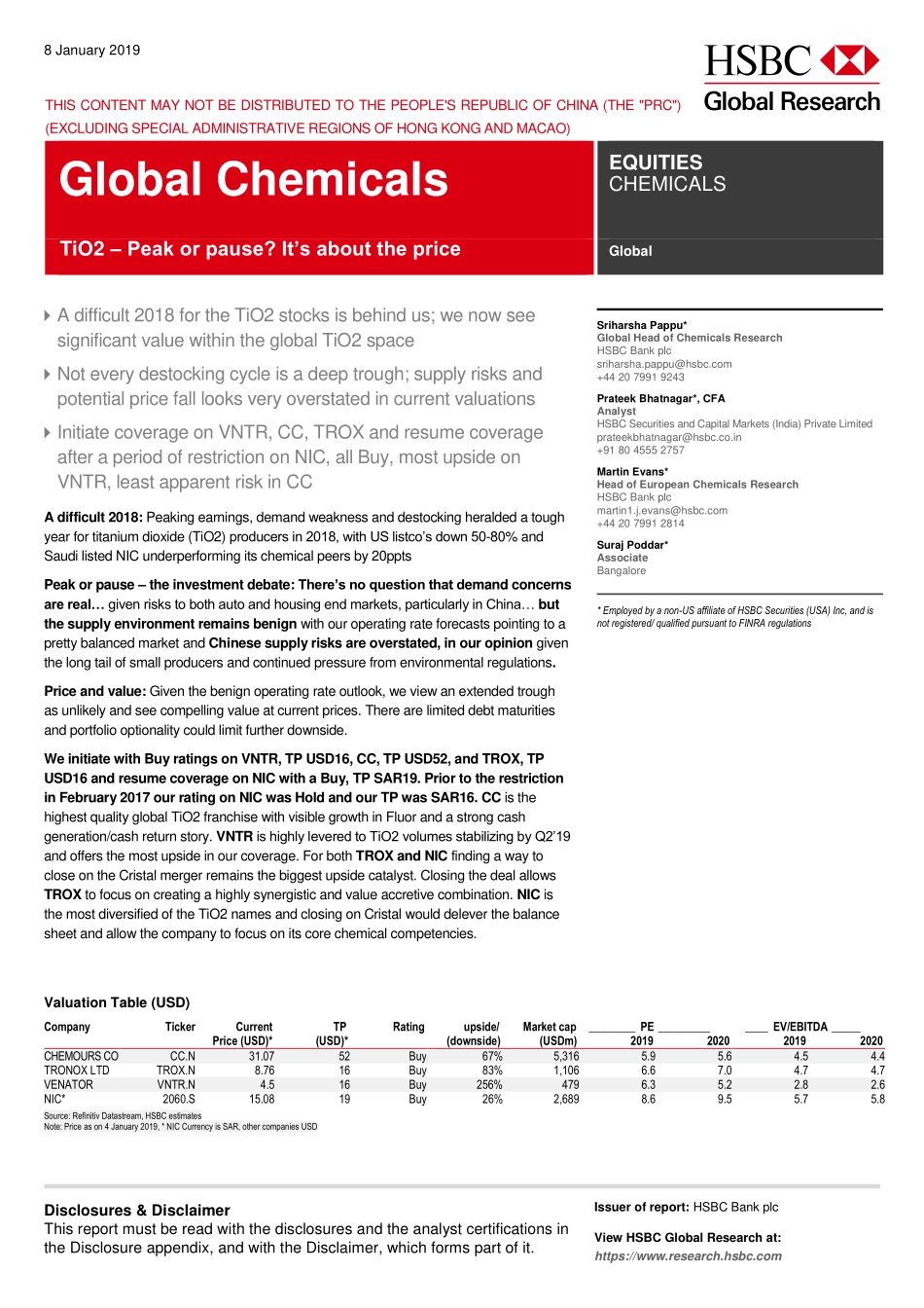汇丰银行-全球-化工行业-全球化工业：高峰还是暂停？-2019.1.8-88页.pdf_第1页