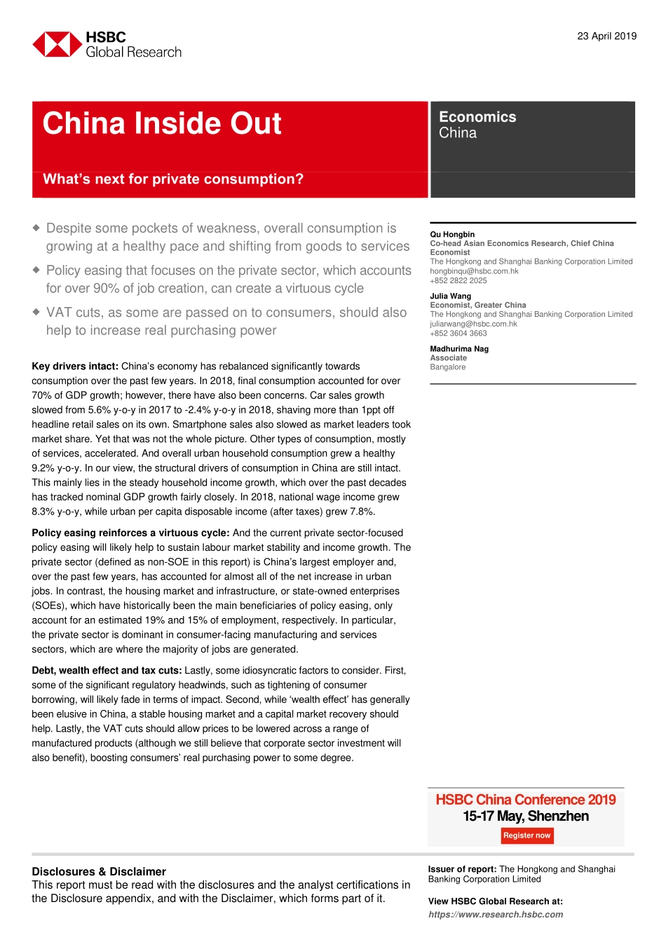 汇丰银行-中国-宏观策略-私人消费的下一个目标是什么？-2019.4.22-22页.pdf_第1页