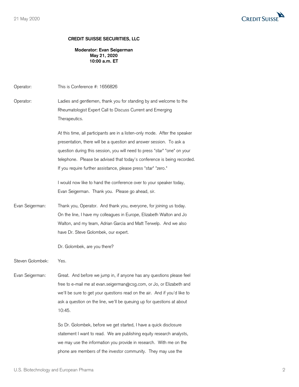 瑞信-美股-生物科技行业-美国生物技术和欧洲制药公司专家会议纪要-2020.5.21-30页.pdf_第3页