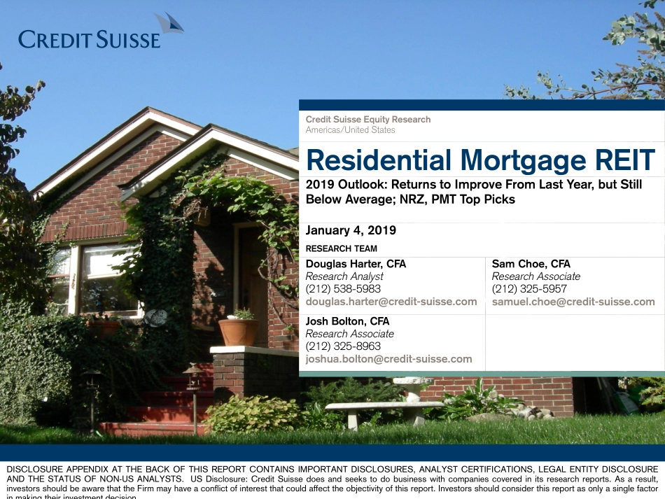 瑞信-美股-房地产行业-居民按揭REIT2019年展望：收益比去年有所提高但仍低于平均水平-2019.1.4-21页.pdf_第1页