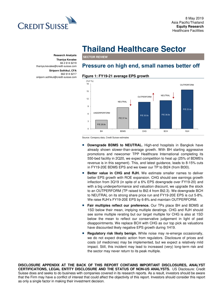 瑞信-亚太地区-医疗保健行业-泰国医疗保健行业：高端品牌压力大小品牌更好-2019.5.8-42页.pdf_第1页