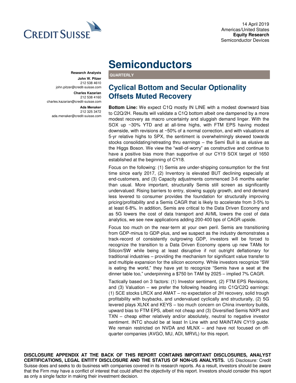 瑞信-美股-半导体行业-半导体：周期性底部和长期期权性抵消了低迷的复苏-2019.4.14-176页.pdf_第1页