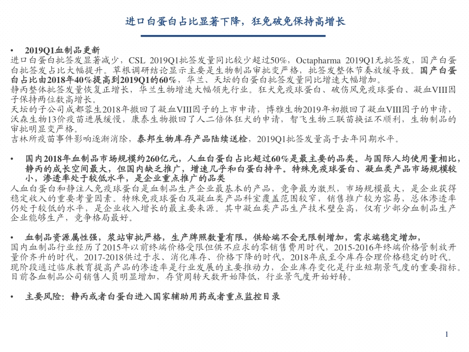 血制品行业季报（2019Q1）：进口白蛋白占比显著下降狂免破免保持高增长-20190430-弘则研究-41页.pdf_第3页
