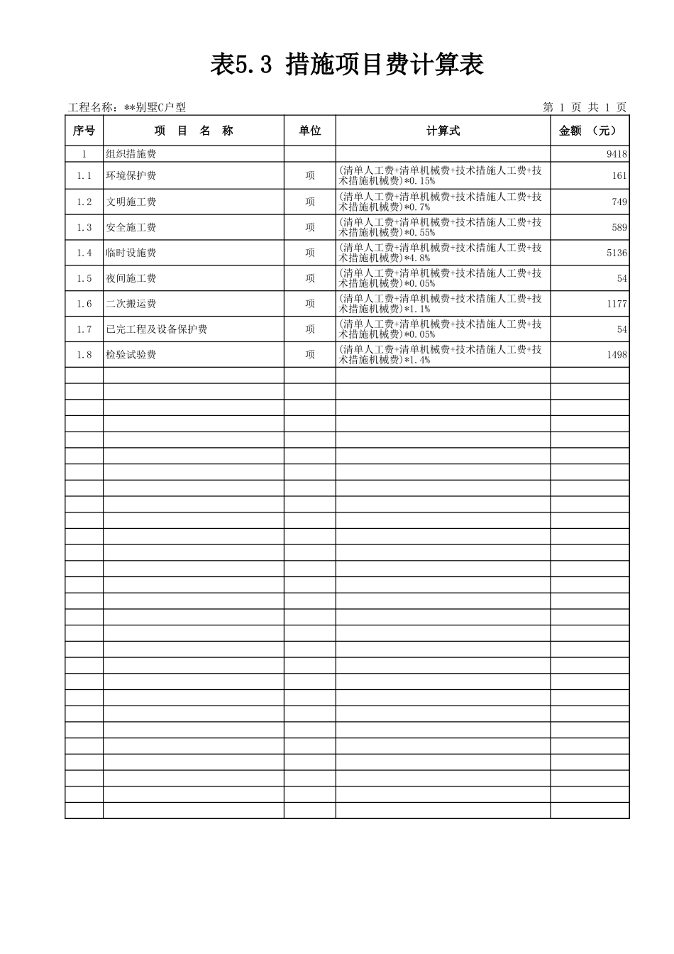 表5.3措施项目费计算表 (2).xls_第1页
