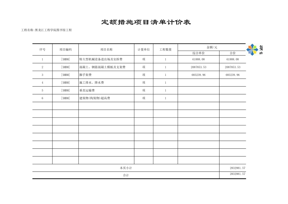 定额措施项目清单计价表5 (2).xls_第1页