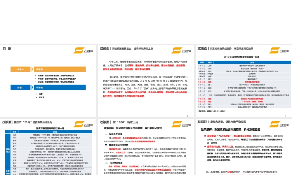 【云房数据】2016年9月北京及环北京房地产市场分析.pptx