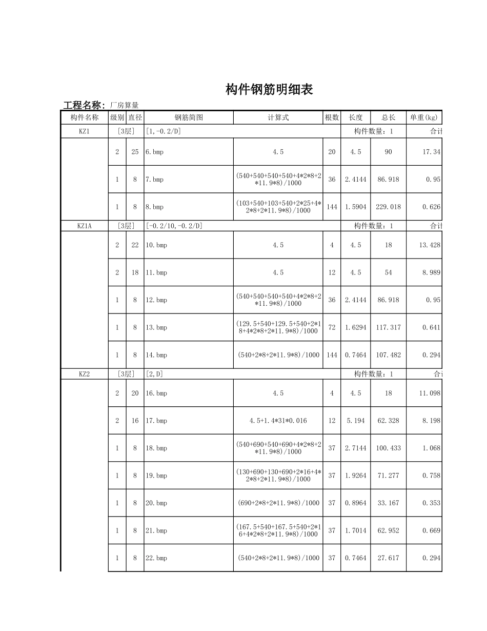 楼层所有构件明细表（三层） (2).xls_第1页