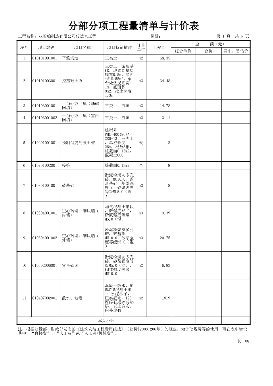 表-08 分部分项工程量清单与计价表 (2).xls_第1页