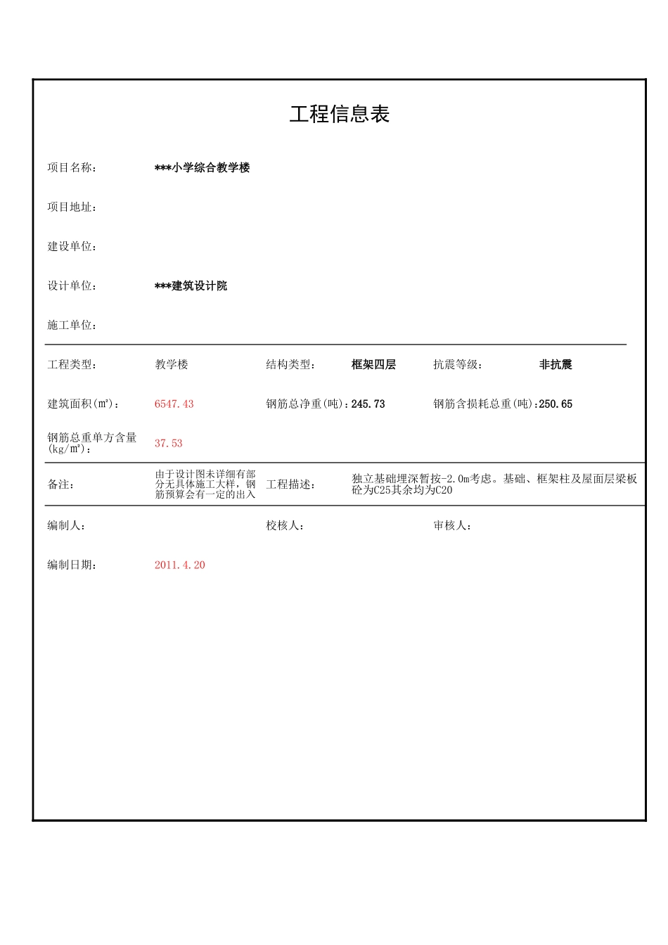 小学综合教学楼工程钢筋类型汇总表(结算版) (2).xls_第1页