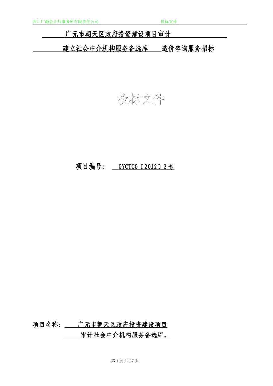 广元市朝天区政府 造价咨询服务投标书.doc_第1页