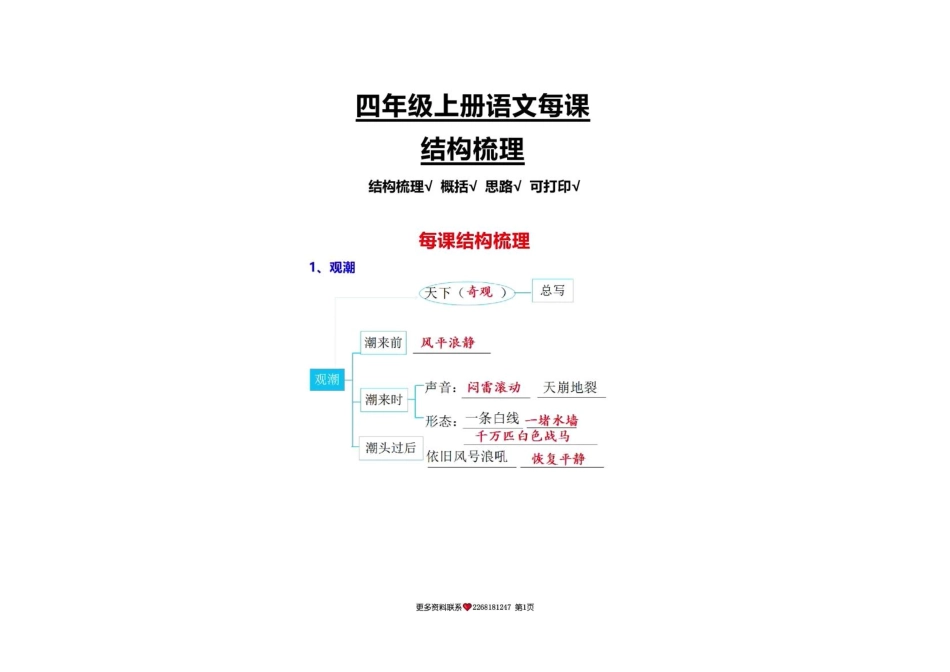 四年级上册语文 每课结构梳理(1).pdf_第1页