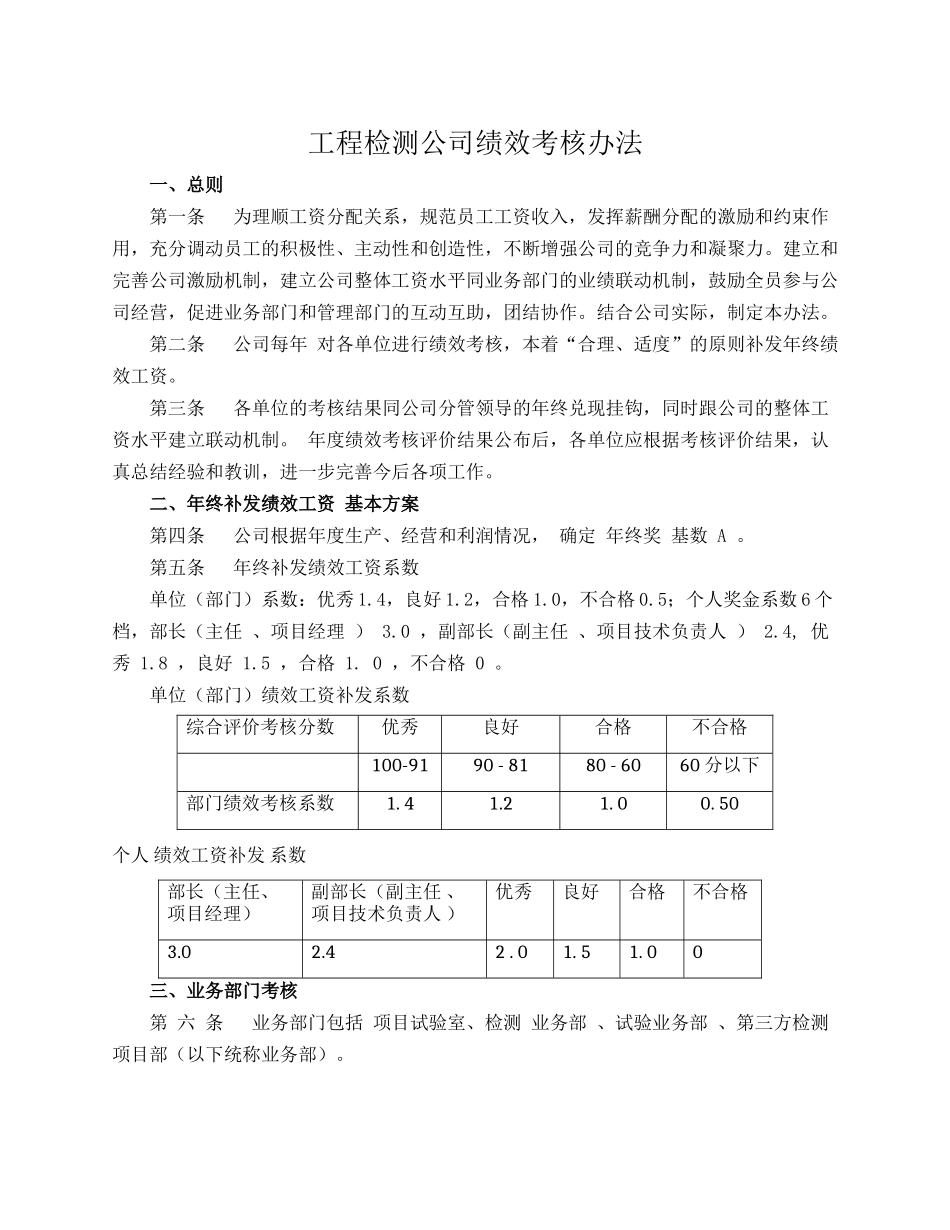工程检测公司绩效考核办法.docx_第1页