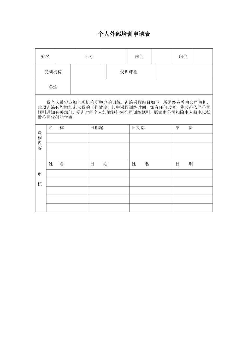 个人外部培训申请表 (2).doc_第1页