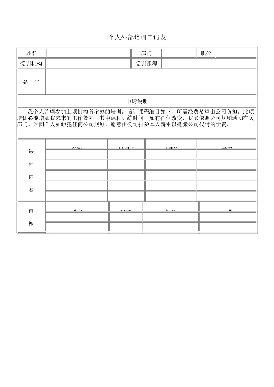 个人外部训练申请表 (2).doc_第1页