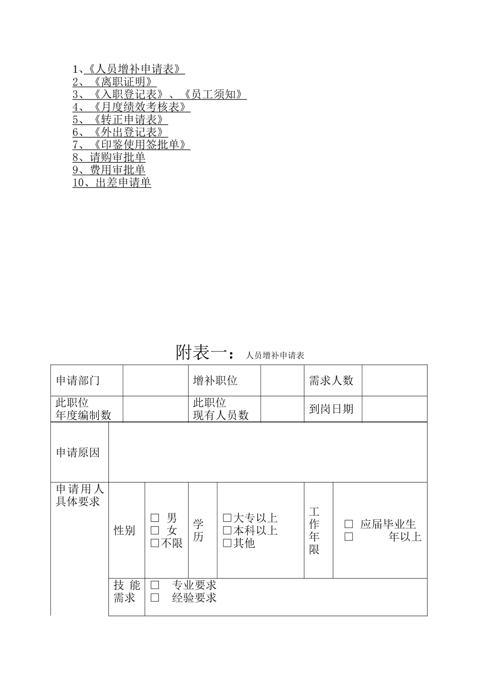 员工手册附录表格.doc_第1页