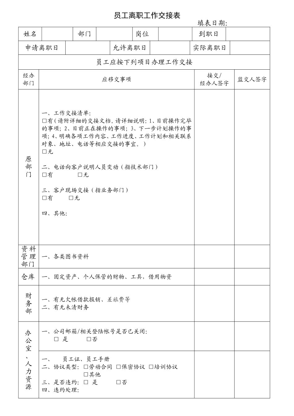 员工离职工作交接表.doc_第1页