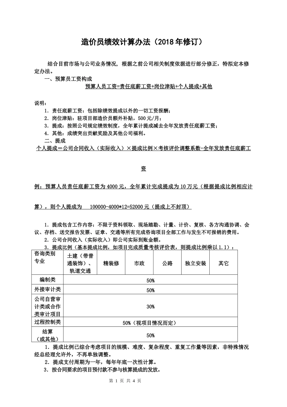 造价咨询公司(咨询工作室)绩效提成方案-2018修订版 (1).docx_第1页