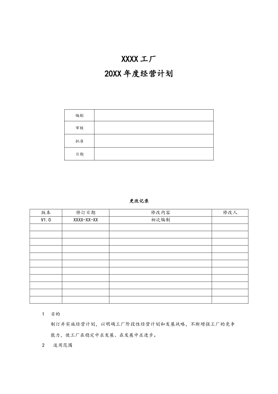 01-【经营计划】-11-汽车工厂年度经营计划.docx_第1页