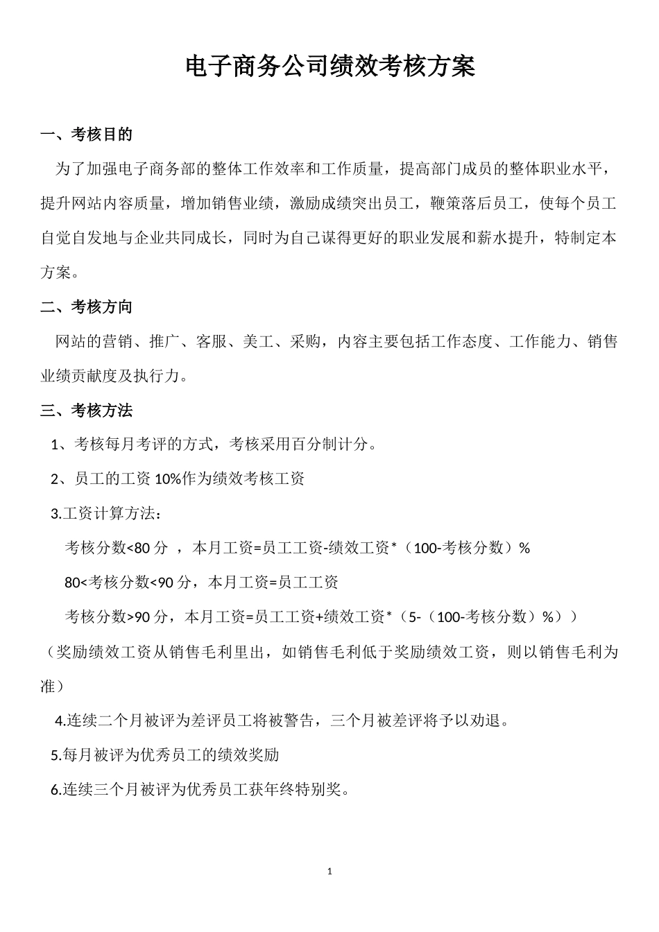 (完整版)电商员工绩效考核方案.doc_第1页