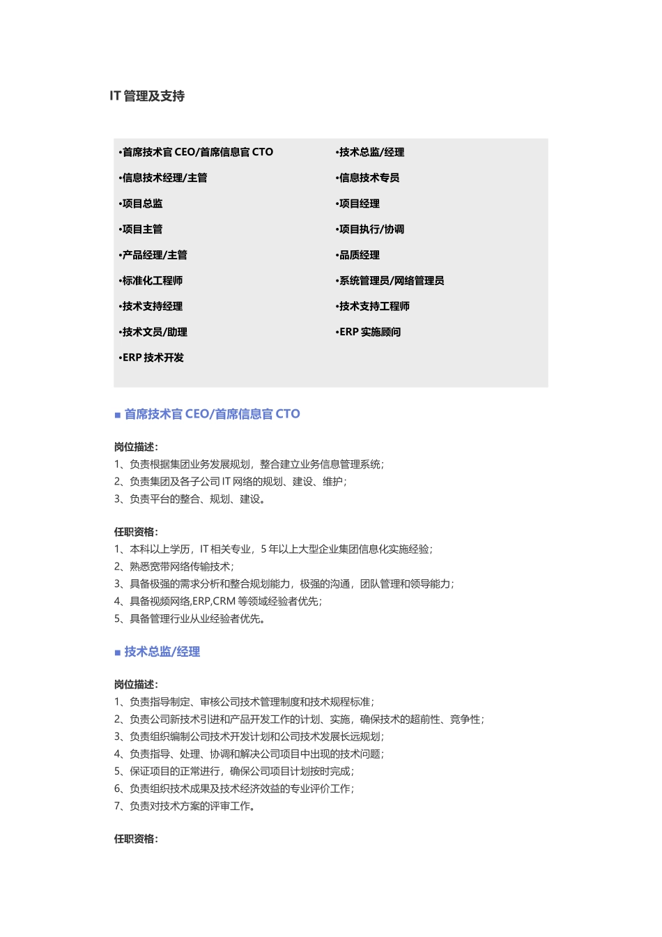 【IT管理及支持】职位说明书 (2).docx_第1页