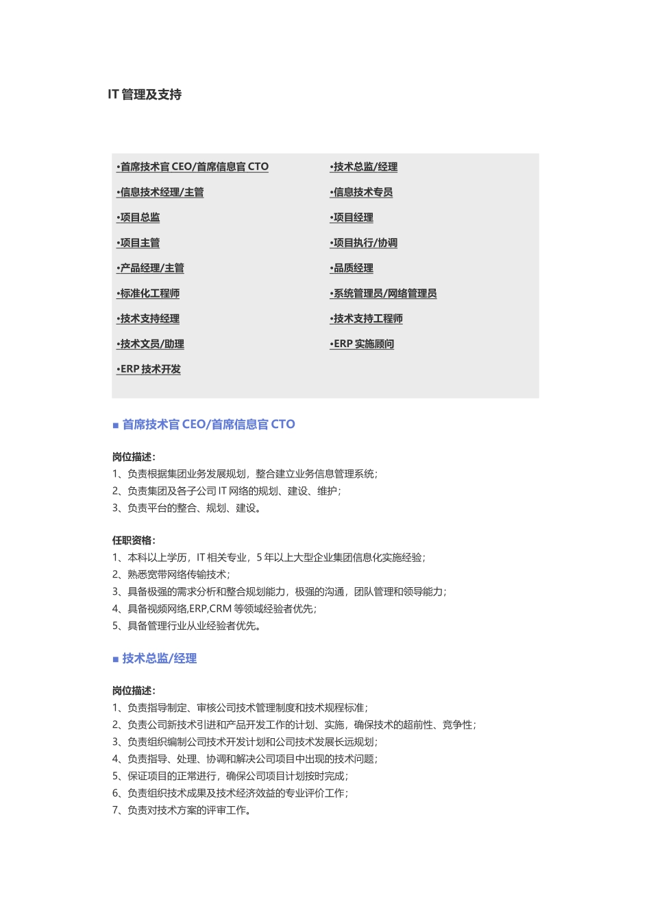 【IT管理及支持】职位说明书.docx_第1页