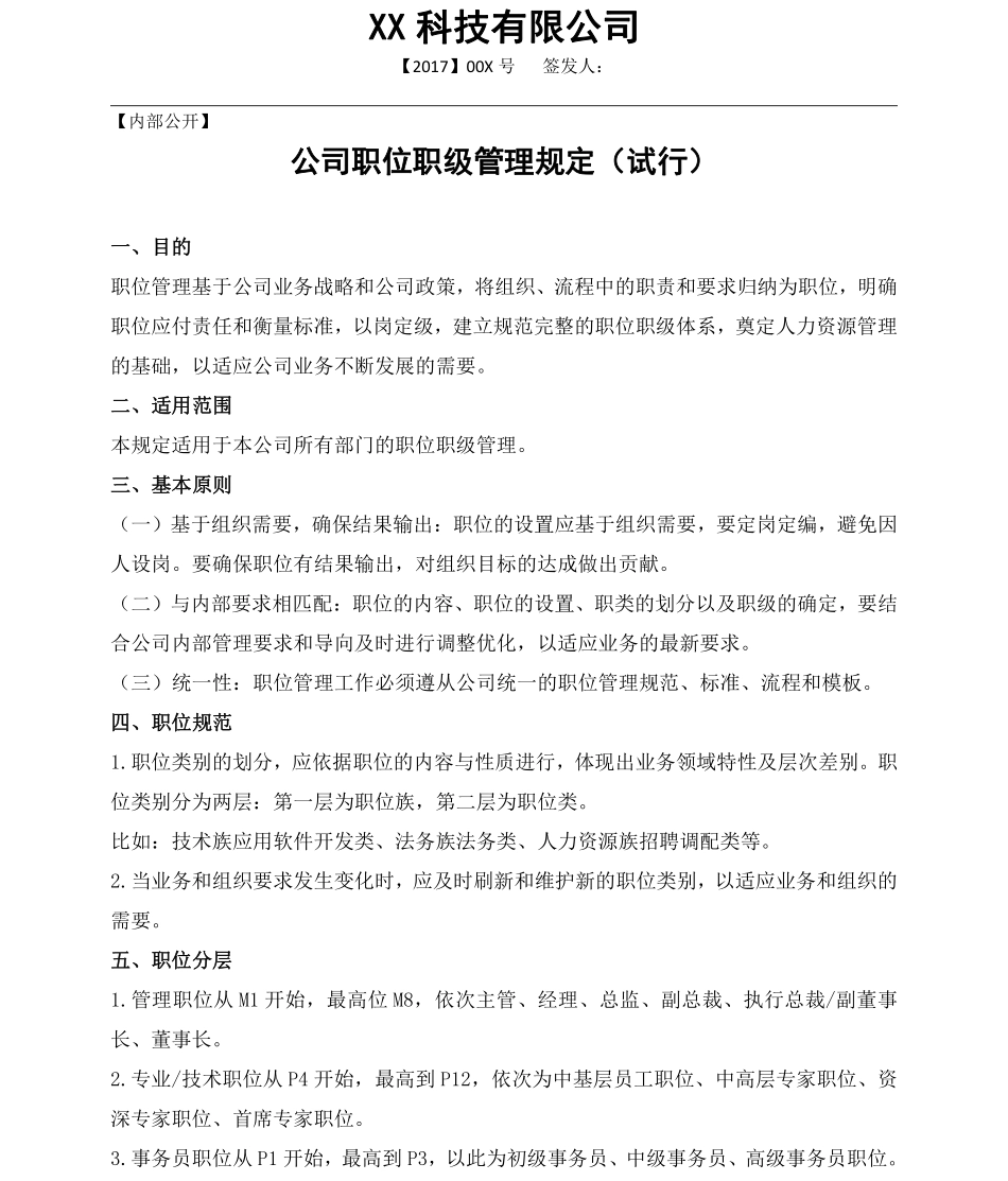 XX公司职位职级管理规定 V1.2.pdf_第1页