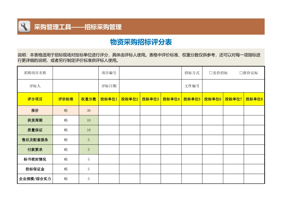 20 物资采购招标评分表.xlsx_第1页