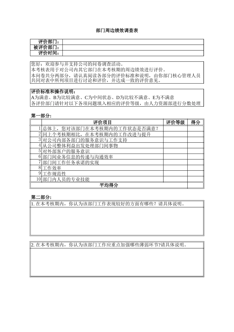 部门绩效考核评价表excel.xls_第2页