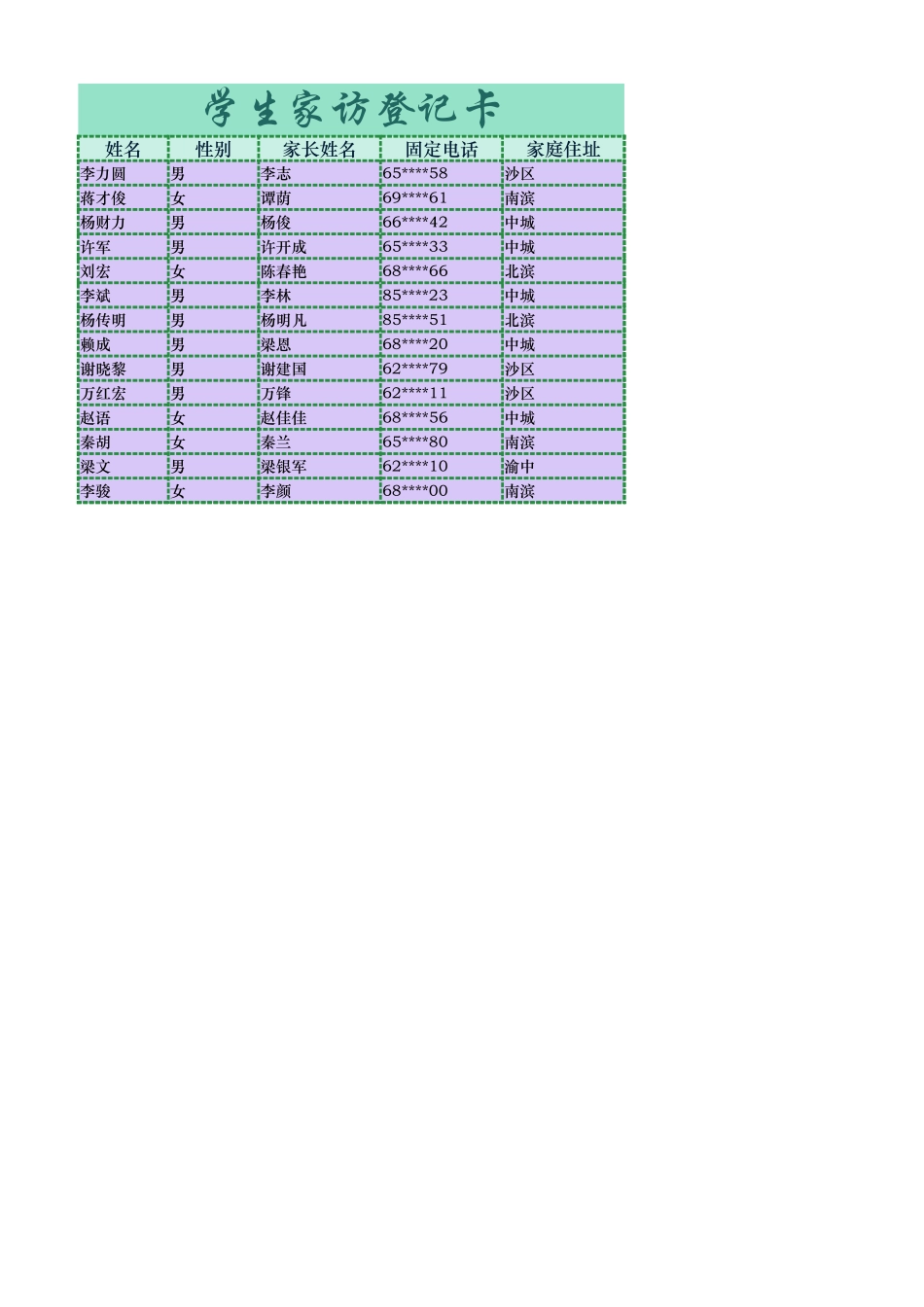 学生家访登记卡.xlsx_第1页