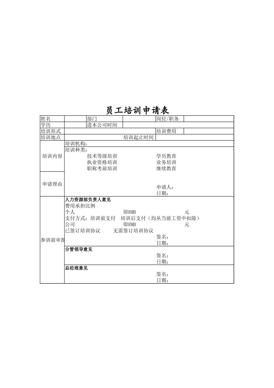 员工培训申请表.xlsx_第2页