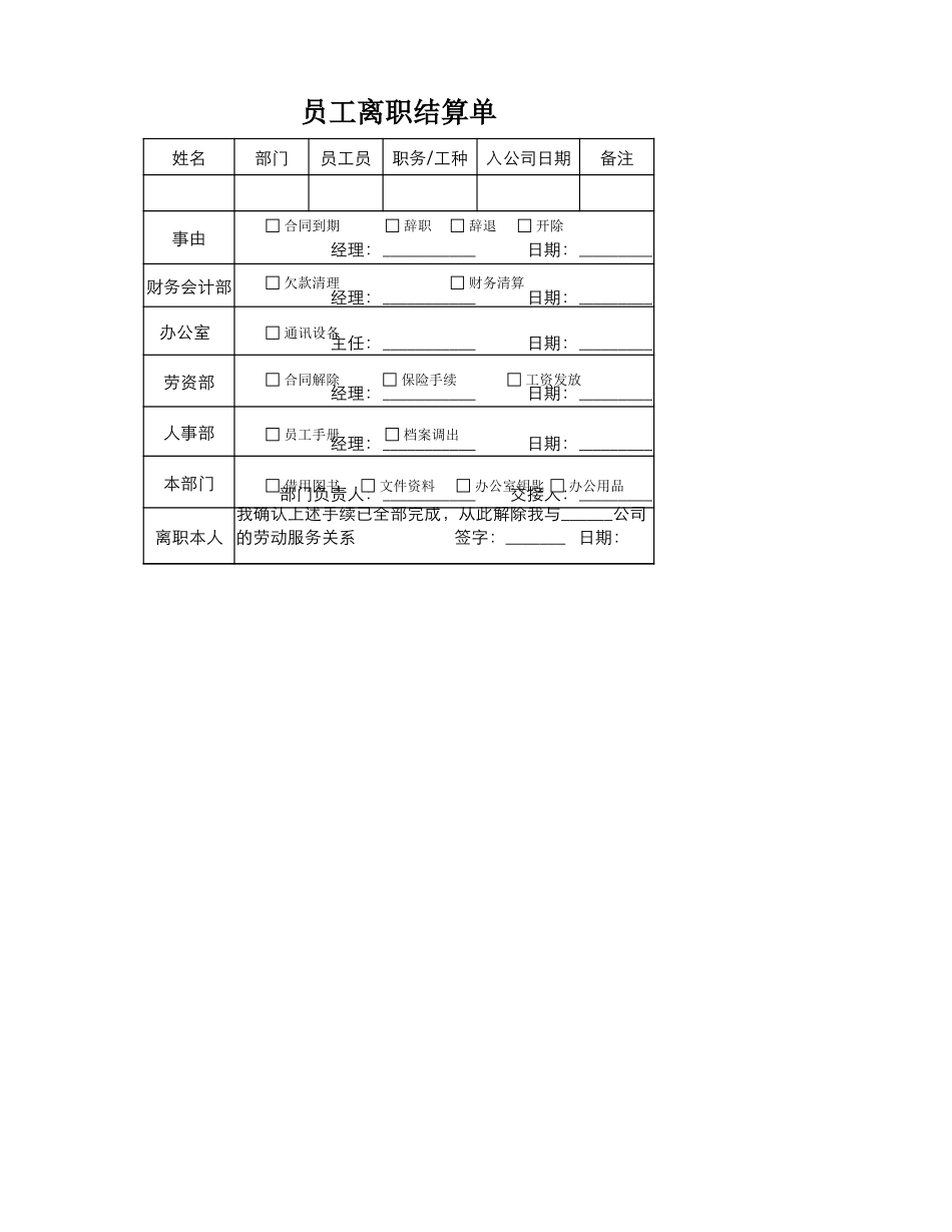 员工离职结算表.xlsx_第1页