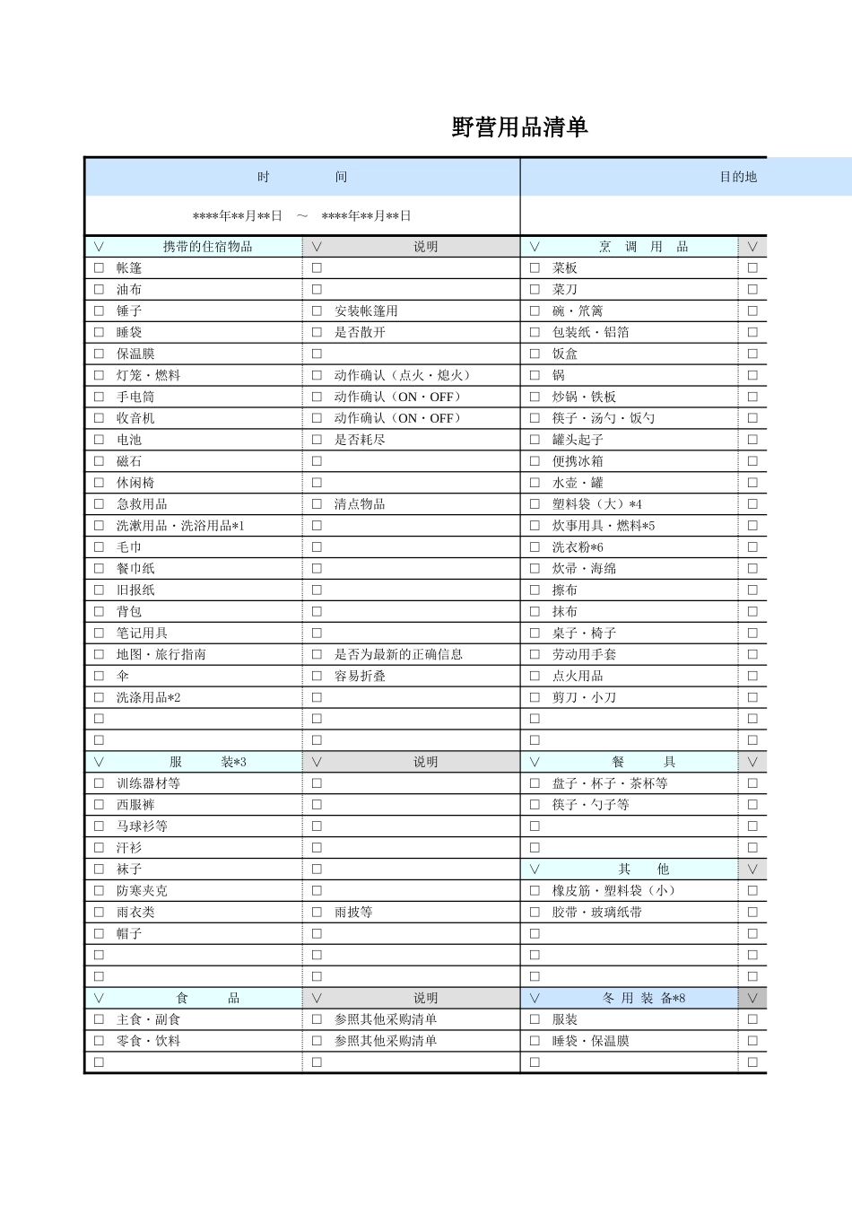 野营用品清单.xls_第1页