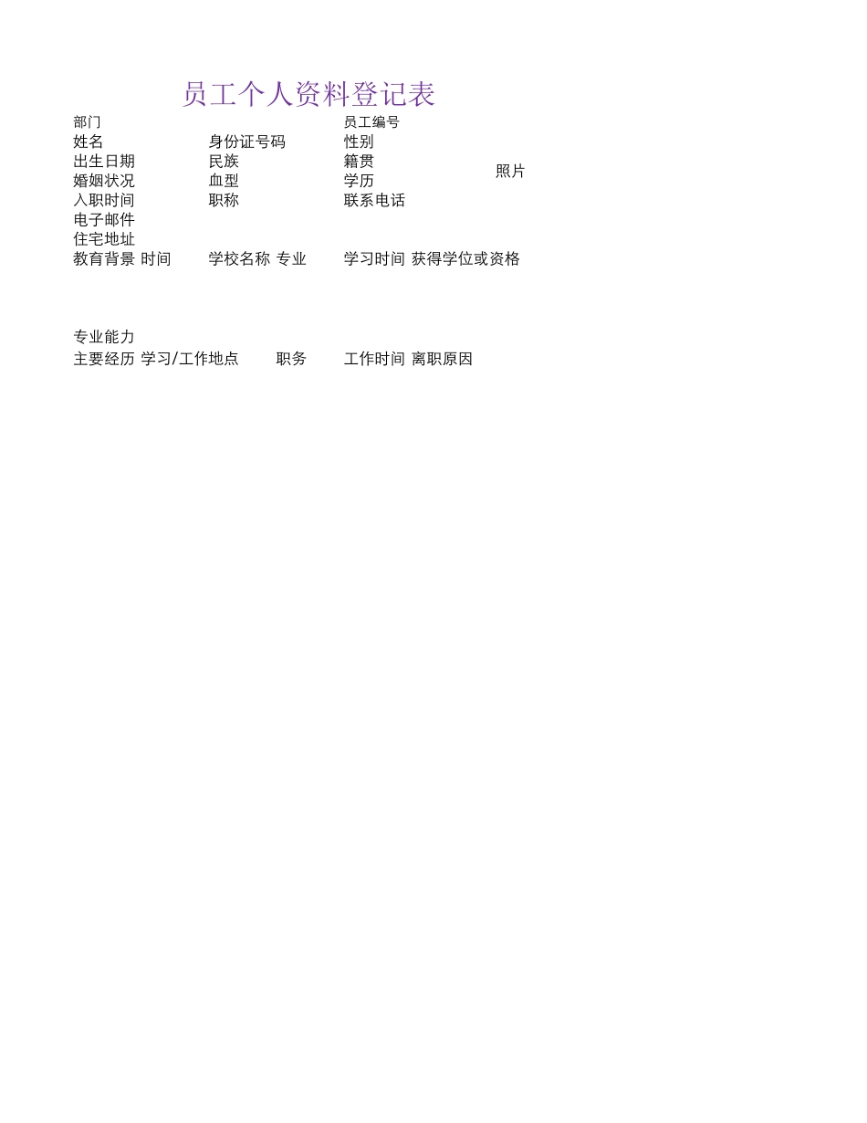 员工个人资料登记表.xlsx_第2页