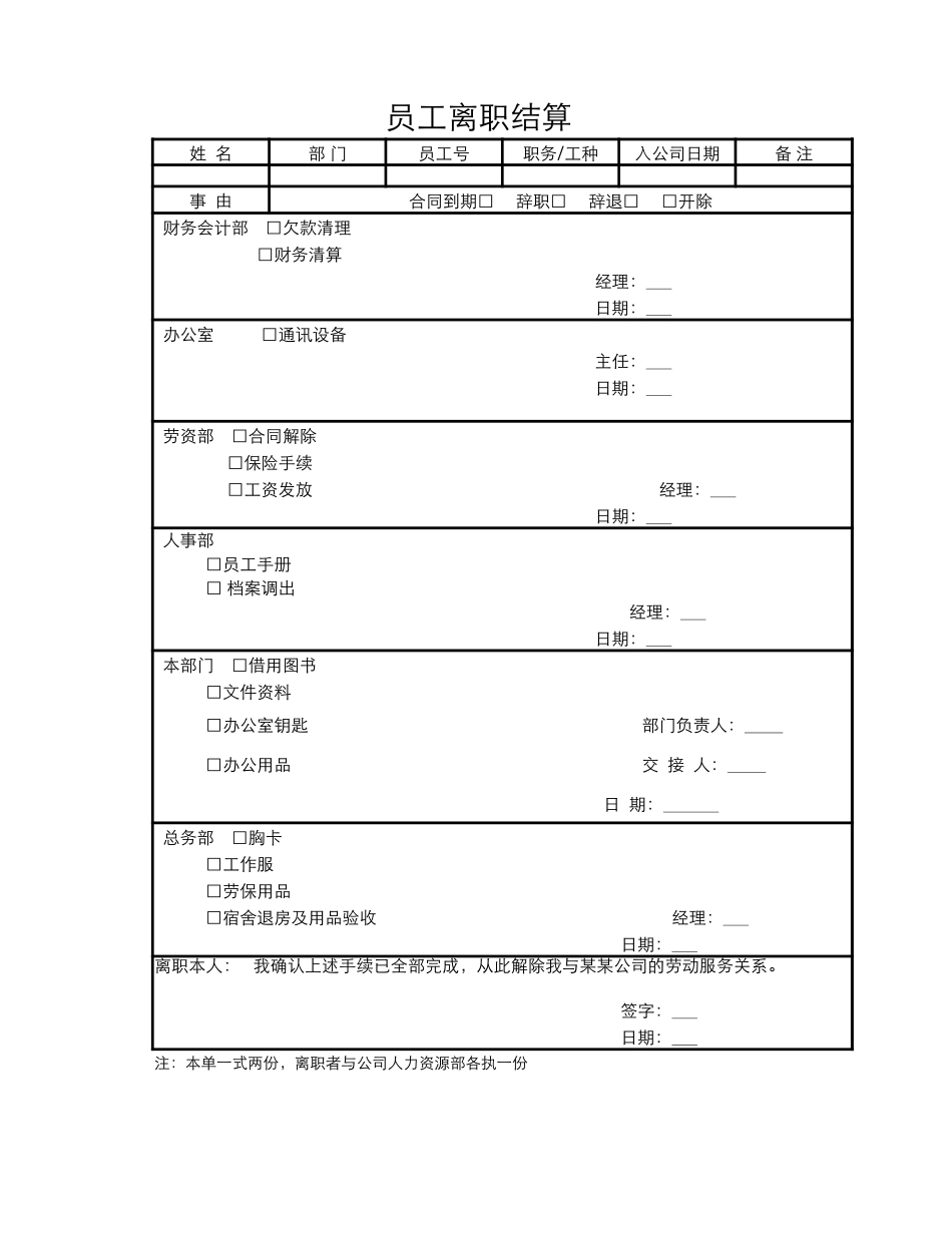 员工离职结算单.xlsx_第1页